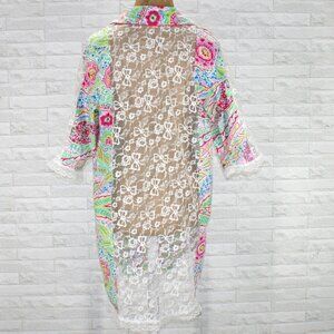 HAND CRAFTED Shirt Swimsuit Cover Duster Floral Tropical Paisley Lace Top Tunic
